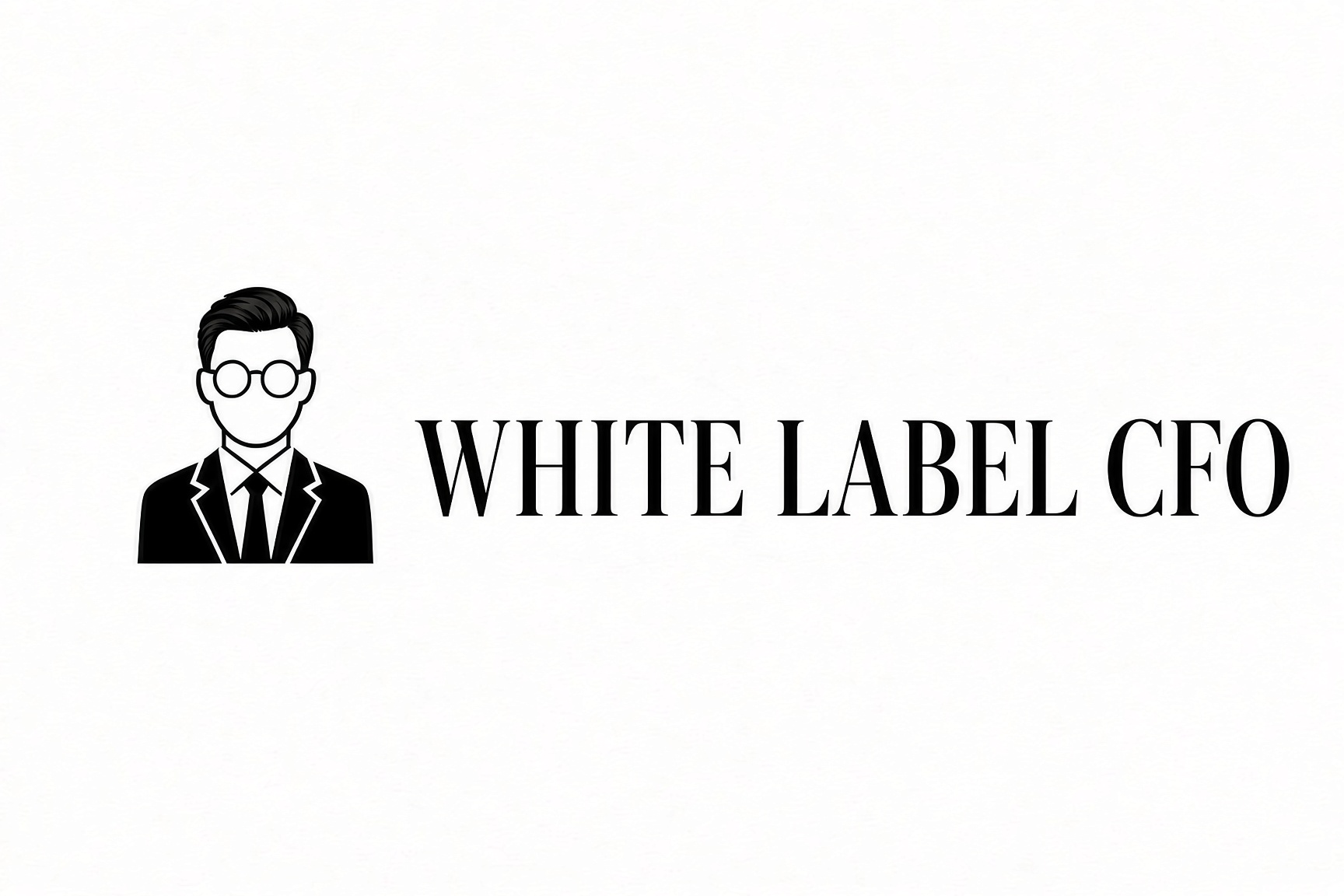 White Label CFO mark: suited figure with glasses and wordmark